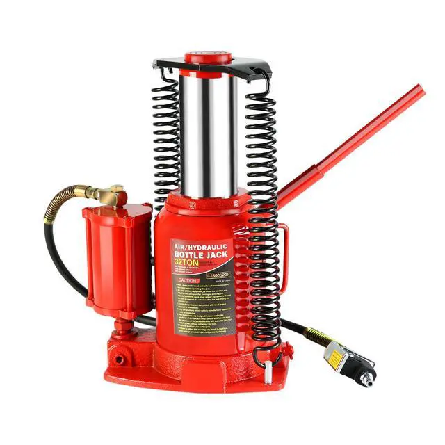 Alt view image 2 of 6 - Pneumatic Air Hydraulic Bottle Jack, 32 Ton/64,000 LBS All Welded Bottle Jack, 10.4-16.3 inch Lifting Range, with Manual Hand Pump & Handle,Heavy Duty Auto Truck Travel Trailer Repair Lift Red