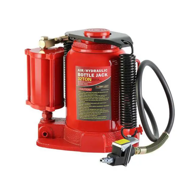 Alt view image 5 of 6 - Pneumatic Air Hydraulic Bottle Jack, 32 Ton/64,000 LBS All Welded Bottle Jack, 10.4-16.3 inch Lifting Range, with Manual Hand Pump & Handle,Heavy Duty Auto Truck Travel Trailer Repair Lift Red