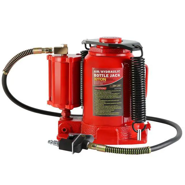 Alt view image 6 of 6 - Pneumatic Air Hydraulic Bottle Jack, 32 Ton/64,000 LBS All Welded Bottle Jack, 10.4-16.3 inch Lifting Range, with Manual Hand Pump & Handle,Heavy Duty Auto Truck Travel Trailer Repair Lift Red