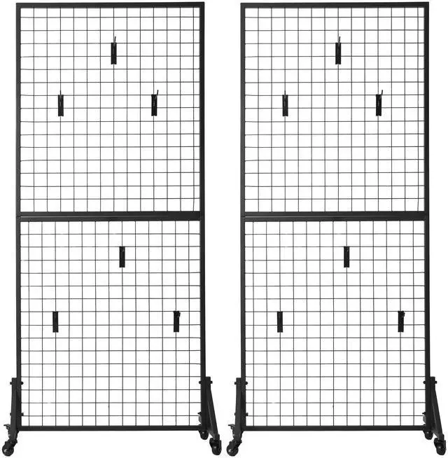 Main image of 2-Pack Grid Wall Panel Display Rack, Triangular Stable Base Floor-Standing Grid Wall Panel Display Rack, for Arts and Crafts Display, Retail Display with Extra Clips and Hooks