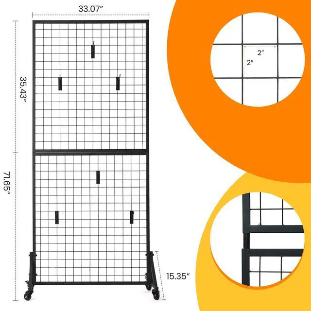 Alt view image 3 of 6 - 2-Pack Grid Wall Panel Display Rack, Triangular Stable Base Floor-Standing Grid Wall Panel Display Rack, for Arts and Crafts Display, Retail Display with Extra Clips and Hooks