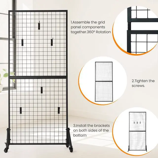 Alt view image 6 of 6 - 2-Pack Grid Wall Panel Display Rack, Triangular Stable Base Floor-Standing Grid Wall Panel Display Rack, for Arts and Crafts Display, Retail Display with Extra Clips and Hooks