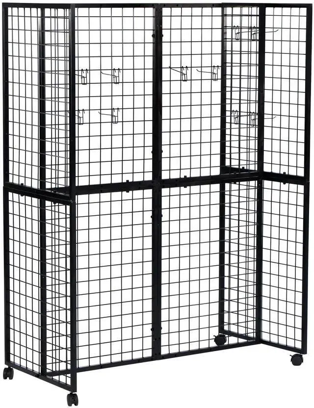 Main image of GridWall Display Stand with Wheels, Grid Wall Panels Display Stand Rack, Grid Walls for Craft Shows,Art Show Display Panels Extra Hooks, Black