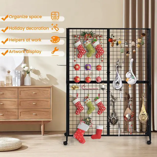 Alt view image 4 of 6 - GridWall Display Stand with Wheels, Grid Wall Panels Display Stand Rack, Grid Walls for Craft Shows,Art Show Display Panels Extra Hooks, Black