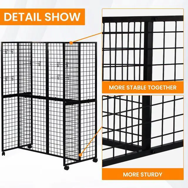 Alt view image 5 of 6 - GridWall Display Stand with Wheels, Grid Wall Panels Display Stand Rack, Grid Walls for Craft Shows,Art Show Display Panels Extra Hooks, Black