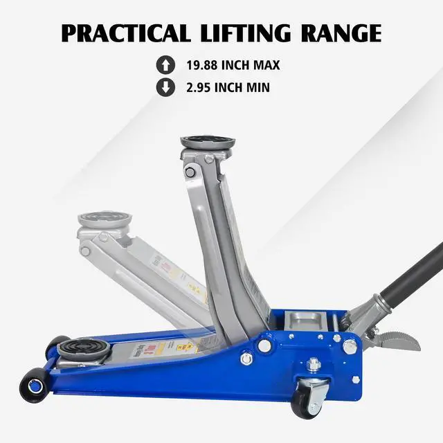 Alt view image 2 of 6 - 6600lbs/3Ton Low Profile Floor Jack with Foot Pedal Dual Piston Hydraulic | Fast lift dual piston pump with foot pedal, lifting range 2.95"-19.88", heavy duty racing trolley jack for MVP, SUVs & Truck