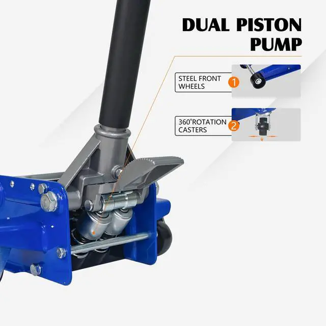 Alt view image 3 of 6 - 6600lbs/3Ton Low Profile Floor Jack with Foot Pedal Dual Piston Hydraulic | Fast lift dual piston pump with foot pedal, lifting range 2.95"-19.88", heavy duty racing trolley jack for MVP, SUVs & Truck