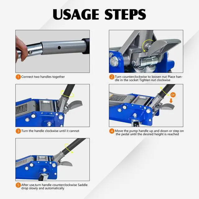Alt view image 4 of 6 - 6600lbs/3Ton Low Profile Floor Jack with Foot Pedal Dual Piston Hydraulic | Fast lift dual piston pump with foot pedal, lifting range 2.95"-19.88", heavy duty racing trolley jack for MVP, SUVs & Truck