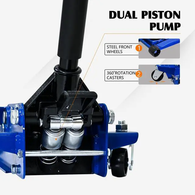 Alt view image 2 of 5 - 6600lbs/3Ton Low Profile Floor Jack with Foot Pedal Dual Piston Hydraulic | Fast lift dual piston pump with foot pedal, lifting range 3.1"-20", heavy duty racing trolley car jack for MVP, SUVs & Truck