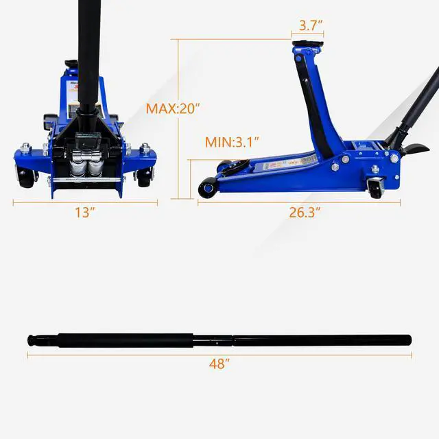 Alt view image 4 of 5 - 6600lbs/3Ton Low Profile Floor Jack with Foot Pedal Dual Piston Hydraulic | Fast lift dual piston pump with foot pedal, lifting range 3.1"-20", heavy duty racing trolley car jack for MVP, SUVs & Truck