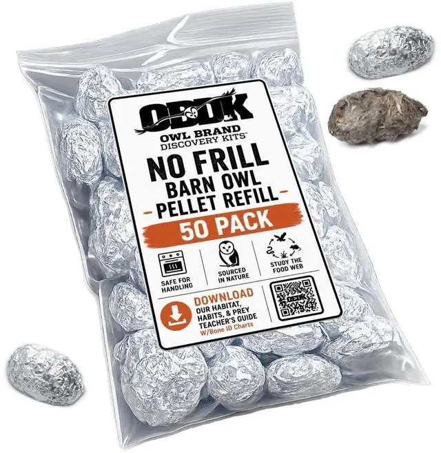 Main image of OBDK Barn Owl Pellets for Dissection - Ecology & STEM Dissection Kit No Frill Refills - Medium Size (1.5-2.0) - Bulk 50-Pack