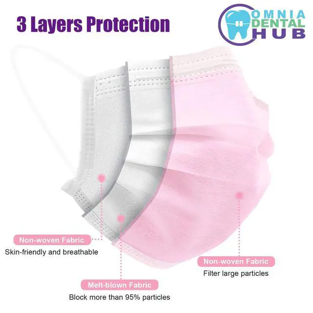 Alt view image 3 of 6 - Omnia Tigris Disposable Face Mask | 2000 Pcs Earloop Face Mask 3-Ply Protection Face Masks 4.0g | Disposable Breathable Mask for Adult, Home, Office, Daily Wear - Pink