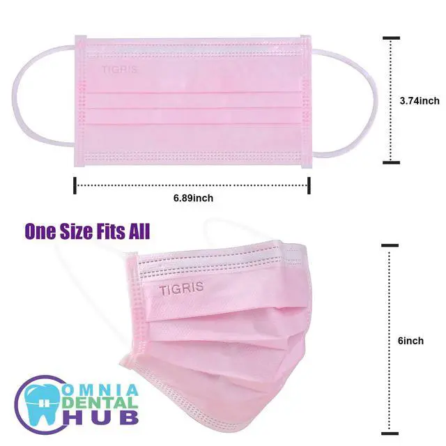 Alt view image 5 of 6 - Omnia Tigris Disposable Face Mask | 2000 Pcs Earloop Face Mask 3-Ply Protection Face Masks 4.0g | Disposable Breathable Mask for Adult, Home, Office, Daily Wear - Pink