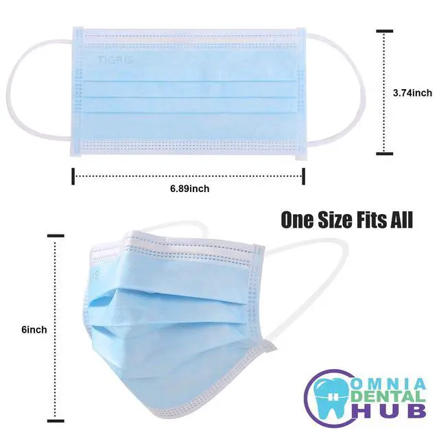 Alt view image 5 of 6 - Omnia Tigris Disposable Face Mask | 2000 Pcs Earloop Face Mask 3-Ply Protection Face Masks 4.0g | Disposable Breathable Mask for Adult, Home, Office, Daily Wear - Blue
