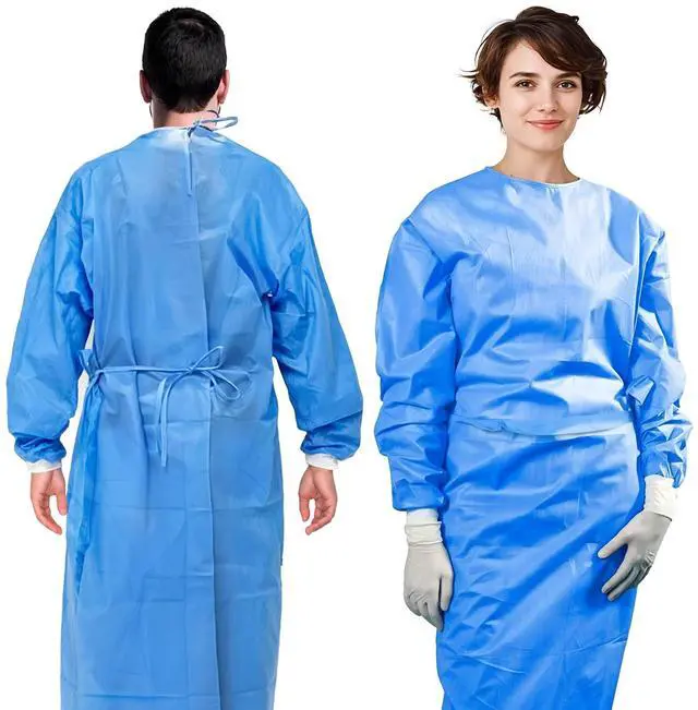 Main image of Disposable Isolation Gowns, 2X-Large Blue, Pack of 30, 50 GSM Non-Woven Polypropylene, Long Sleeves, Knit Cuffs, Neck and Waist Ties, Unisex