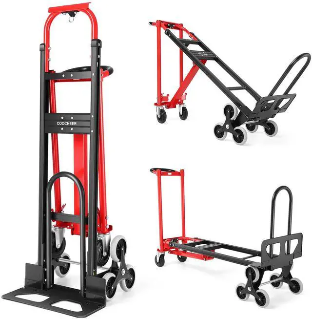 Main image of 3 in 1 Convertible Hand Truck, 1000LBS Heavy Duty Aluminum Stair Climbing Dolly, Folding Hand Truck Dolly Cart with Solid Wheels for Moving/Travel/Office (Red)