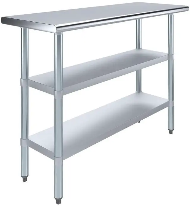 Main image of 48" Long X 18" Deep Stainless Steel Work Table with 2 Shelves | Metal Food Prep Station | Commercial & Residential NSF Utility Table