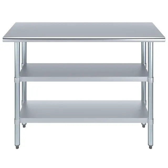 Alt view image 2 of 6 - 48" Long X 18" Deep Stainless Steel Work Table with 2 Shelves | Metal Food Prep Station | Commercial & Residential NSF Utility Table