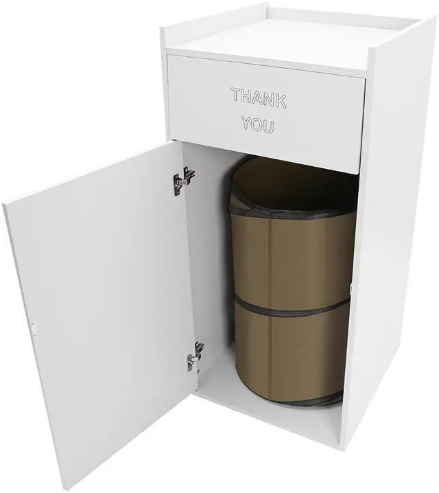 Main image of 40 Gallon Restaurant Trash Bin Cabinet, Wood Commercial-Grade Trash Receptacle w/ Trash Bag, Indoor Trash Can Cabinet & Garbage Receptacle for Self-Service Restaurant, Food Courts, Coffee Shop(Silver)