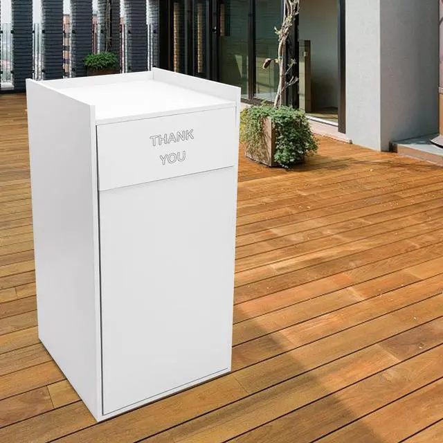 Alt view image 4 of 6 - 40 Gallon Restaurant Trash Bin Cabinet, Wood Commercial-Grade Trash Receptacle w/ Trash Bag, Indoor Trash Can Cabinet & Garbage Receptacle for Self-Service Restaurant, Food Courts, Coffee Shop(Silver)