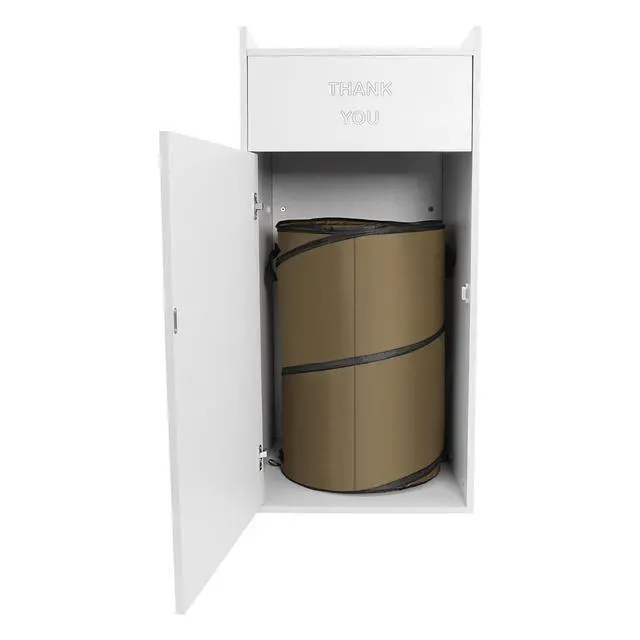 Alt view image 5 of 6 - 40 Gallon Restaurant Trash Bin Cabinet, Wood Commercial-Grade Trash Receptacle w/ Trash Bag, Indoor Trash Can Cabinet & Garbage Receptacle for Self-Service Restaurant, Food Courts, Coffee Shop(Silver)