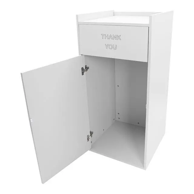 Alt view image 6 of 6 - 40 Gallon Restaurant Trash Bin Cabinet, Wood Commercial-Grade Trash Receptacle w/ Trash Bag, Indoor Trash Can Cabinet & Garbage Receptacle for Self-Service Restaurant, Food Courts, Coffee Shop(Silver)