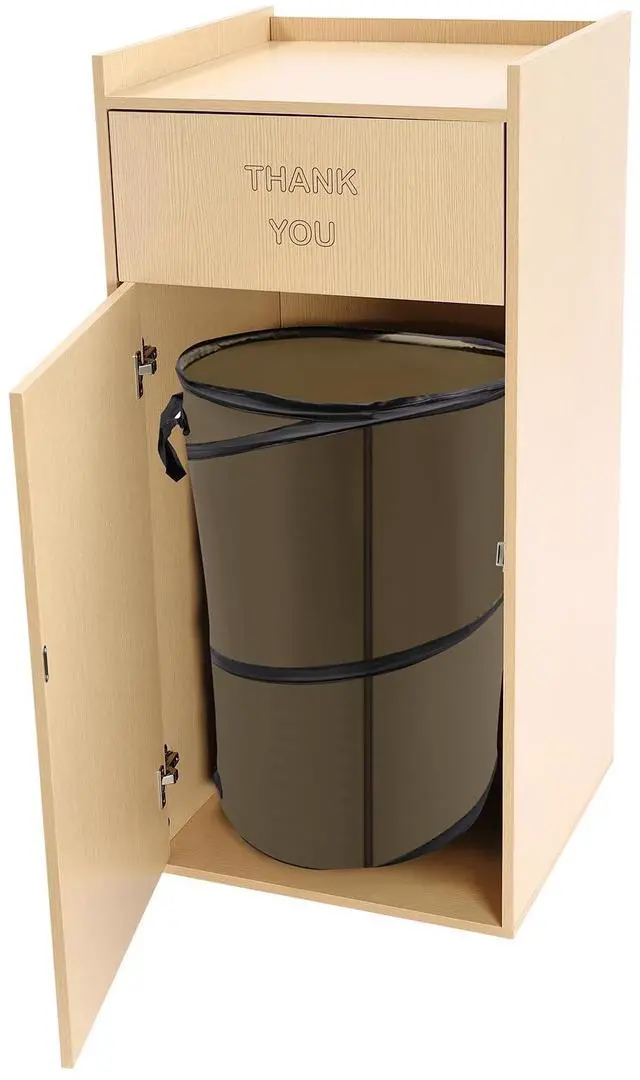 Main image of 40 Gallon Restaurant Trash Bin Cabinet, Wood Commercial-Grade Trash Receptacle w/ Trash Bag, Indoor Trash Can Cabinet & Garbage Receptacle for Self-Service Restaurant, Food Courts, Coffee Shop (Oak)