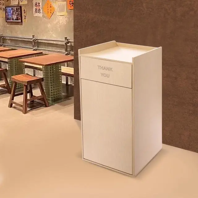 Alt view image 4 of 6 - 40 Gallon Restaurant Trash Bin Cabinet, Wood Commercial-Grade Trash Receptacle w/ Trash Bag, Indoor Trash Can Cabinet & Garbage Receptacle for Self-Service Restaurant, Food Courts, Coffee Shop (Oak)