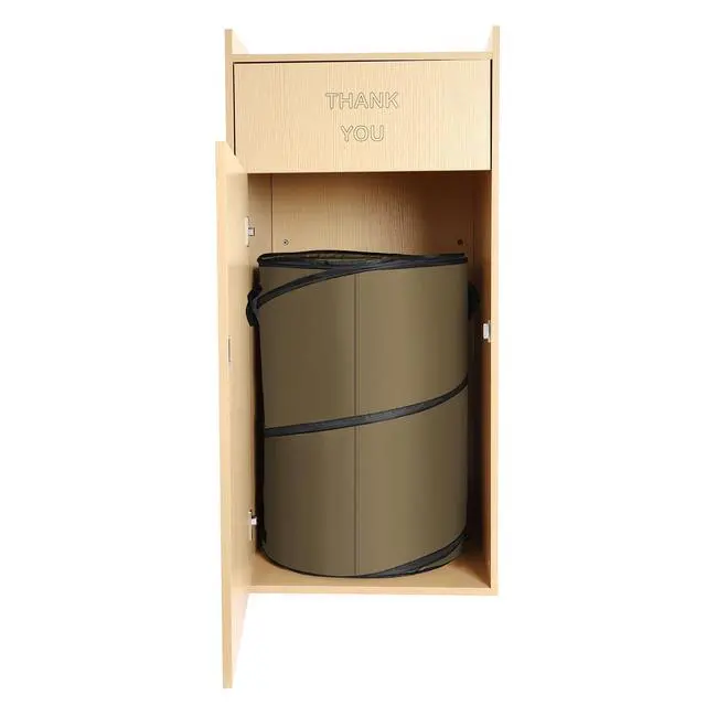 Alt view image 5 of 6 - 40 Gallon Restaurant Trash Bin Cabinet, Wood Commercial-Grade Trash Receptacle w/ Trash Bag, Indoor Trash Can Cabinet & Garbage Receptacle for Self-Service Restaurant, Food Courts, Coffee Shop (Oak)