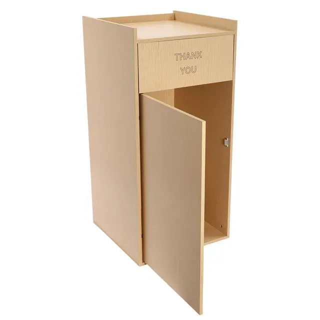 Alt view image 6 of 6 - 40 Gallon Restaurant Trash Bin Cabinet, Wood Commercial-Grade Trash Receptacle w/ Trash Bag, Indoor Trash Can Cabinet & Garbage Receptacle for Self-Service Restaurant, Food Courts, Coffee Shop (Oak)