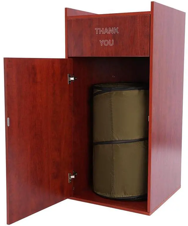 Main image of 40 Gallon Restaurant Trash Bin Cabinet, Wood Commercial-Grade Trash Receptacle w/ Trash Bag, Indoor Trash Can Cabinet & Garbage Receptacle for Self-Service Restaurant, Food Courts, Coffee Shop (Brown)