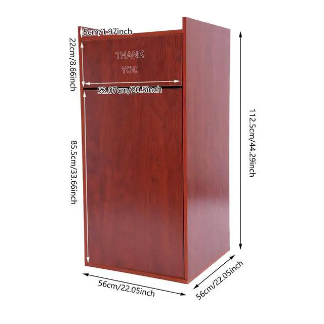 Alt view image 2 of 6 - 40 Gallon Restaurant Trash Bin Cabinet, Wood Commercial-Grade Trash Receptacle w/ Trash Bag, Indoor Trash Can Cabinet & Garbage Receptacle for Self-Service Restaurant, Food Courts, Coffee Shop (Brown)