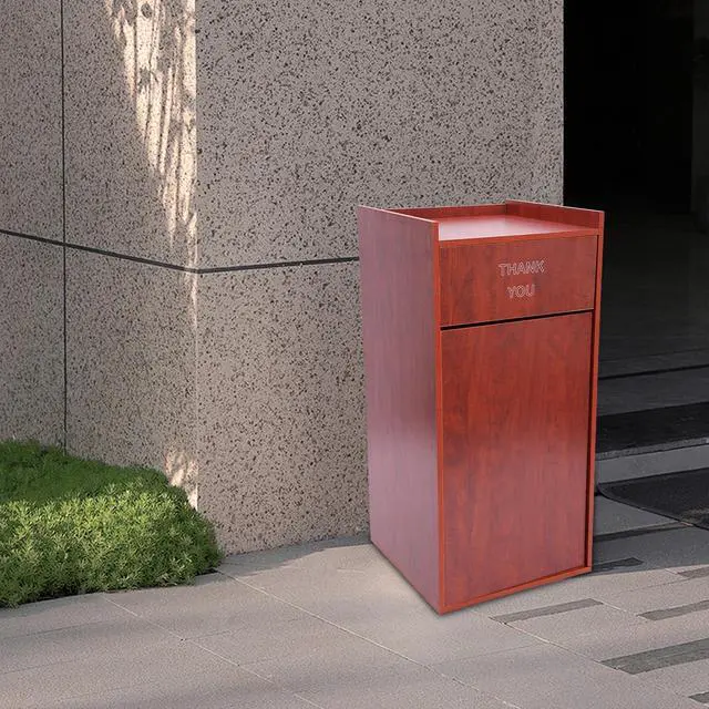 Alt view image 4 of 6 - 40 Gallon Restaurant Trash Bin Cabinet, Wood Commercial-Grade Trash Receptacle w/ Trash Bag, Indoor Trash Can Cabinet & Garbage Receptacle for Self-Service Restaurant, Food Courts, Coffee Shop (Brown)