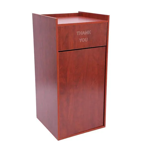 Alt view image 5 of 6 - 40 Gallon Restaurant Trash Bin Cabinet, Wood Commercial-Grade Trash Receptacle w/ Trash Bag, Indoor Trash Can Cabinet & Garbage Receptacle for Self-Service Restaurant, Food Courts, Coffee Shop (Brown)