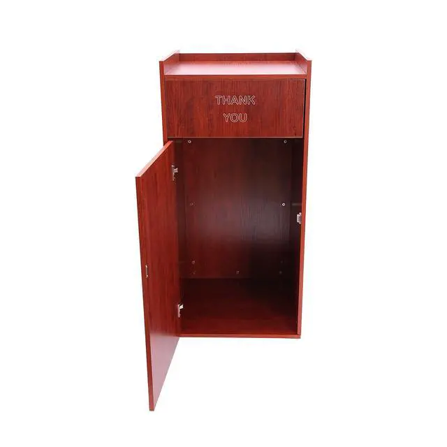 Alt view image 6 of 6 - 40 Gallon Restaurant Trash Bin Cabinet, Wood Commercial-Grade Trash Receptacle w/ Trash Bag, Indoor Trash Can Cabinet & Garbage Receptacle for Self-Service Restaurant, Food Courts, Coffee Shop (Brown)