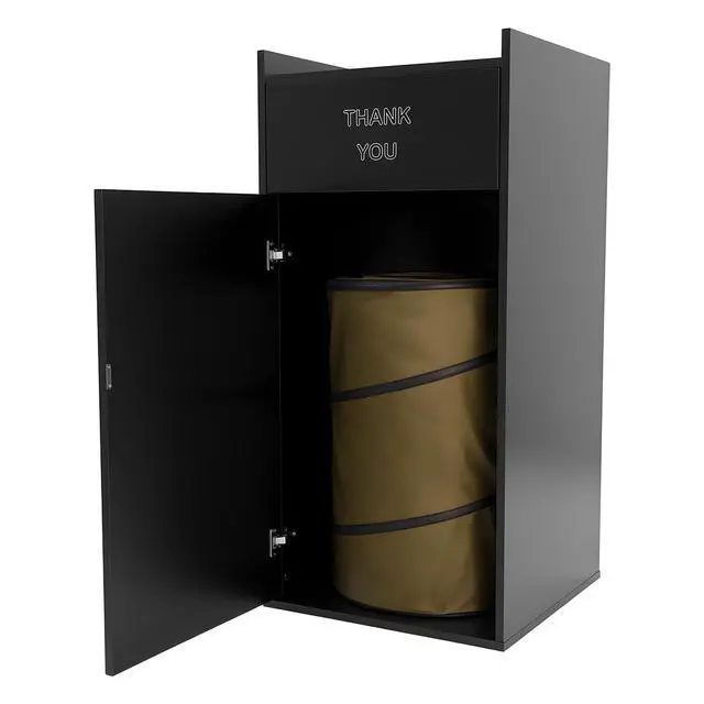 Main image of 40 Gallon Restaurant Trash Bin Cabinet, Wood Commercial-Grade Trash Receptacle w/ Trash Bag, Indoor Trash Can Cabinet & Garbage Receptacle for Self-Service Restaurant, Food Courts, Coffee Shop (Black)
