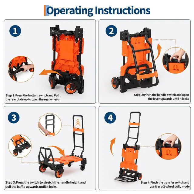 Alt view image 5 of 6 - Folding Hand Truck, 330 LB Heavy Duty Dolly Cart with Foldable Basket, Foldable Hand Truck with Bungee Rope, Rubber Wheels and Retractable Handle for Luggage, Travel, Moving, Office