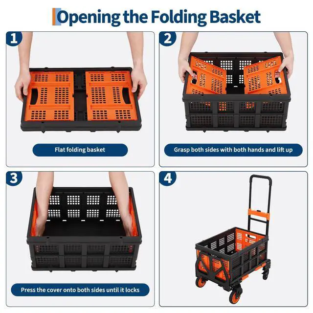 Alt view image 6 of 6 - Folding Hand Truck, 330 LB Heavy Duty Dolly Cart with Foldable Basket, Foldable Hand Truck with Bungee Rope, Rubber Wheels and Retractable Handle for Luggage, Travel, Moving, Office