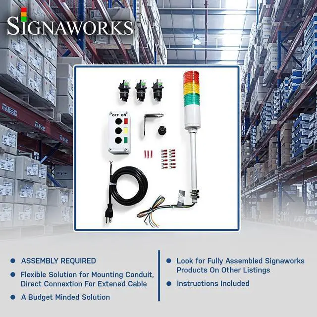 Alt view image 4 of 4 - LED 3 Light Steady Andon Tower Light Kit - Parts Only, Assembly Required - 2 Position Switches for On/Off - Stack Light