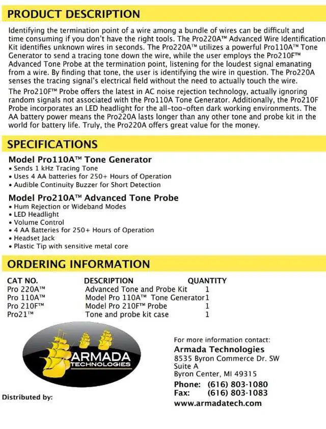 Alt view image 3 of 3 - Pro220A Advanced AC Filtered CATV Tone and Probe Kit