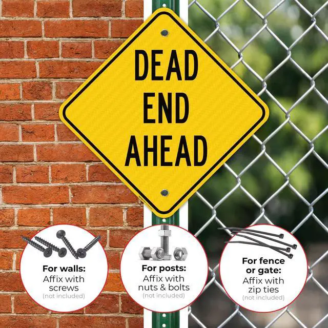 Alt view image 2 of 6 - Dead End Ahead Sign, 18x18 Inches, 3M EGP Reflective with Post & Cast Iron Base Stand Set Made in USA by
