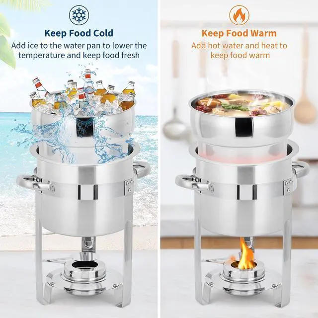 Alt view image 5 of 6 - Commercial Soup Chafer 11QT Large Capacity Soup Chafer Sets of 4, Stainless Steel Round Soup Warmer w/Pot, Notched Lid & Fuel Holder, Catering Marmite for Party, Buffet, Food Service