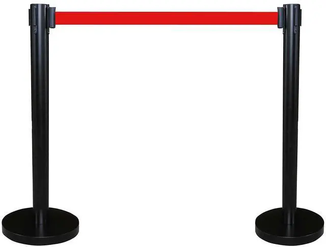Main image of Black Crowd Control Stanchion Queue Barrier Post RED Strap 78" Retractable 12004-10-2PK