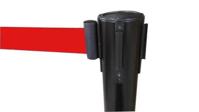 Alt view image 3 of 4 - Black Crowd Control Stanchion Queue Barrier Post RED Strap 78" Retractable 12004-10-2PK