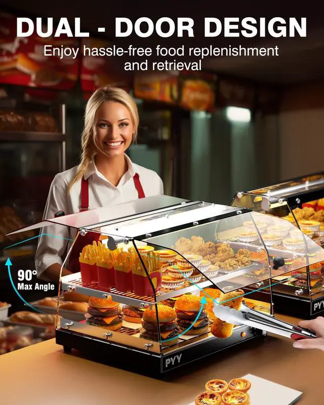 Alt view image 2 of 6 - Food Warmer Commercial Countertop - 2-Tier with LED Lighting Food Display Warmer Pastry Disaplay Case Pretzel Warmer Machine