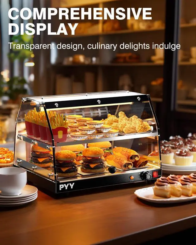 Alt view image 3 of 6 - Food Warmer Commercial Countertop - 2-Tier with LED Lighting Food Display Warmer Pastry Disaplay Case Pretzel Warmer Machine