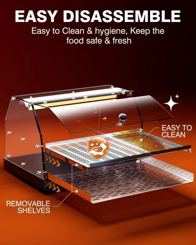 Alt view image 5 of 6 - Food Warmer Commercial Countertop - 2-Tier with LED Lighting Food Display Warmer Pastry Disaplay Case Pretzel Warmer Machine