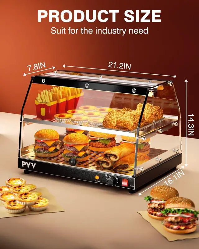 Alt view image 6 of 6 - Food Warmer Commercial Countertop - 2-Tier with LED Lighting Food Display Warmer Pastry Disaplay Case Pretzel Warmer Machine