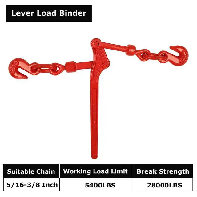 Alt view image 2 of 6 - Lever Load Binder 5/16" - 3/8", 4 Pack Snap Chain Binder 5,400lbs Working Load Limit with G80 Hook for Grade 70/80 Transport Chain for Flatbed Truck Trailer, Red