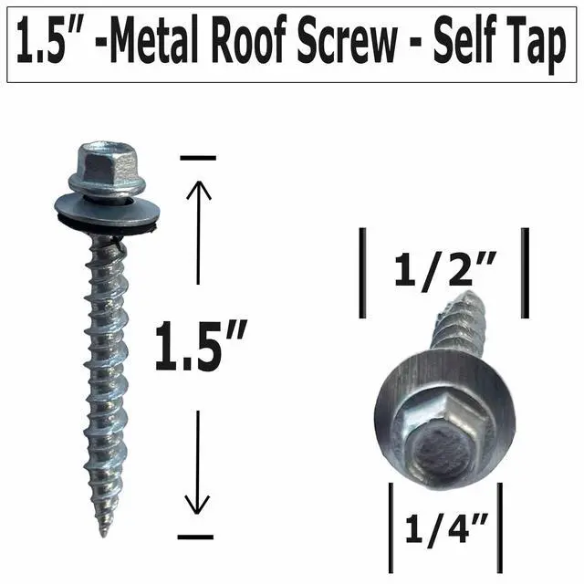 Alt view image 2 of 6 - Metal Roofing Screws - #10 x 1.5 Self Tapping ¼ Hex Head with EPDM Rubber Washer for Metal to Wood, Corrugated Roofing, Siding, Sheds, Pancake Screw - Hex Drive Easy Install - Galvanized (2500)